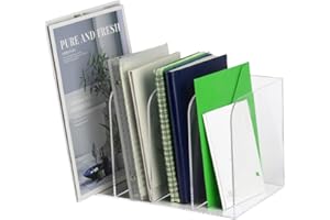 Hengme Acrylic File Holder for Desk, Clear Bookend Acrylic Desk File Organizer with 4 Vertical Compartments for Home Office, Desk Top File Folder Holders for Office Organization and Storage