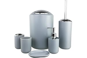 GMMH 6-Piece bathroom accessory set, soap dispenser, holder, toilet brush, bathroom set, grey, design 2