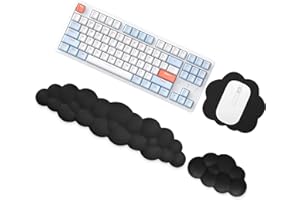 Wasarmir Reposamuñecas Teclado Raton Nube, Ergonómico de Espuma Memori Soporte de Muñeca Teclado con Base Antideslizante, Almohadilla Teclado Reposamuñecas para Oficina, Computadora, Juegos, Negro