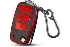 QBUC Autoschlüssel Hülle für VW,TPU Staubdicht Schlüsselbox Autoschlüsselschutz,Schlüsselhülle Cover für VW Polo/Santana/Jetta (D-Rot)
