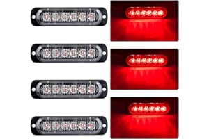 KAIDENGZHE 4pcs Ultra Mince 6LED Lumières Stroboscopiques Warining Beacon Lights Barre d'éclairage d'urgence Lampe de Voiture Auto Flash Lamp Universel Pour 12-24V Voiture Camion Remorque (Rouge)