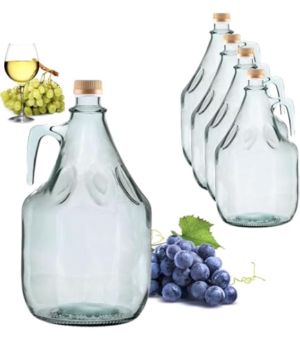 6 Damigiane Vetro 5 Litri Con Tappo A Leva - Per Vino, Olio, Liquori - Cestello Incluso