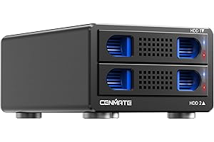 CENMATE 2 Bay Hard Drive RAID Enclosure with Cooling Fan for 2.5/3.5" SATA HDD/SSD with USB A/C 3.0 Cable, 3.5 Hard Drive Enclosure Support 40TB,4 RAID Modes,Max 6Gbps