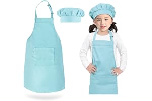 GNEGNI LIFE Kids Apron and Chef Hat Set, 2 Pcs Apron Set for children Adjustable Elastic Art Apron Anti-Fouling Bib Apron for Painting Cooking Boys and Girls