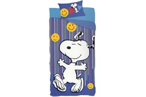 cartoon Juego de sábanas para niños, juego de 3 piezas, sábana bajera, sábanas, fundas de almohada, cama individual, 100% algodón (Snoopy)