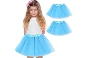 WKRTDY 2 pcs Jupe de Ballet de Danse, Tutu Jupes Tutu, Jupe tutu en tulle - Danse - Filles Tutu de Noël - Princesse Ballet Danse Costume - Pour fille de 2 à 7 ans (bleu clair, 3 Couche)