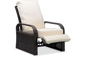 ART TO REAL Silla reclinable de Mimbre de Resina para Exteriores con Cojines,Relax Sillon Tumbonas Jardin Exterior,Marco de Aluminio Sillas Terraza Exterior
