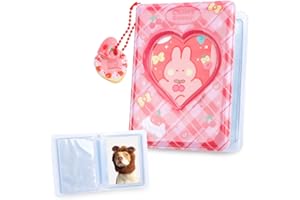 HMIEPRS 40 Taschen Mini Fotoalbum, 3-Zoll Klein Kpop-Fotokartenhalter mit Liebeskuchenanhänger, Fotoalbum Einsteckalbum Liebesherz Hohl Fotohüllen für Fotos Postkarten Karte (Rosa, 6 x 9 cm)