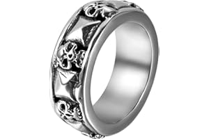 JewelryWe biżuteria, gotycki pierścień męski, trupia czaszka, piramida, stal szlachetna, czarny, srebrny