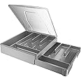 WURDON Double Layer Flatware Organizer with Lid, Cutlery Tray for Countertop Silverware Tray for Kitchen Drawers with 2 Tier Utensil Holder and 9 Compartments Silverware Storage Bin (Gray)
