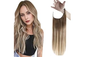 Easyouth Extensiones Hilo Invisible Pelo Natural Balayage Castaño a Rubio Extensions Pelo Natural Hilo Invisible Ombre Extensiones Hilo 45cm 80g