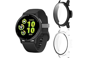 Aerku Lot de 2 coques rigides Protection d'écran compatible avec Garmin Vivoactive 5 - Protection complète - Anti-rayures - En polycarbonate - Noir et transparent