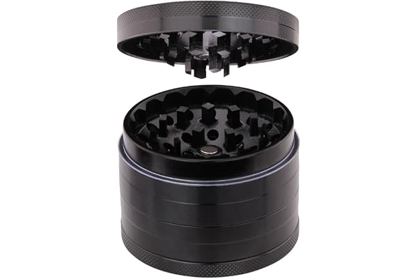Nouveau design de moulin à DCOU 6.4cm 4 pièces, Broyeur à épices, et exclusif avec récipient pour les épices (Noir)