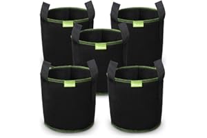 SIMBOOM Sacs à Plantes, Lot de 5 Sac de Culture en Non Tissé Pot de Fleur Sac de Jardin avec Poignée Sangles Aération Tissu Pots, Noir - 10 Gallons (40 L)