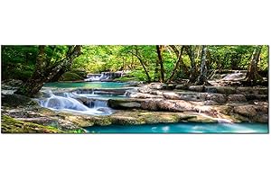 decomonkey - Impression sur Toile Paysage 135x45 1 Pièce - Tableau Décoration Appartement Cadre en Bois Déco Salon Peinture sur Toile Maison Arbres coloré paysage forêt nature rivière eau cascade
