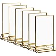 LATERN 6Pcs Clear Acrylic Sign Holder with Gold Border, 15CM x 21CM Double Sided Table Menu Holders Picture Frames with Vertical Stand for Wedding Table Numbers, Restaurant Signs, Photos Display Pens