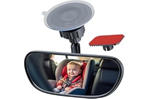 Range Tour Front Windshield Baby Car Mirror 360 Degree Adjustable Wide Angle Convex Rearview for Rear Facing Infant Suction Cup and Adhesive Mount Safety Mirror for Car SUV Trucks