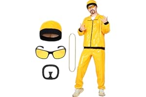 Ficlwigkis 90s Fancy Dress Costumes for Men Ali g Costume Adult 6Pcs 90s 80s Rapper Funny Costume Shell Suit with Necklace Glasses Beard for Halloween Stag Do Fancy Dress Costume