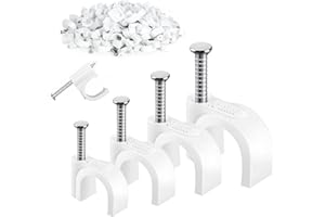 HMSENG 400pcs White Cable Clips,4 Size (4mm 6mm 8mm 10mm), Round Wire Clips Durable for Organizing Ethernet, USB Cable, Phone Line and TV Line