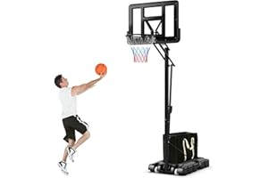 KOMFOTTEU Koszykówka zewnętrzna z PE, 10 poziomów regulowanej wysokości 143-305 cm, przenośny stojak do koszykówki z kółkami, podstawą, koszykówką do wnętrz, dla dzieci i dorosłych