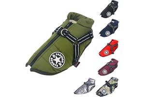 ENGEL WEMANG Gilet pour Chien - Manteau imperméable - avec Harnais - pour Hiver Chaud et Doux - 12 Couleurs - Vert L