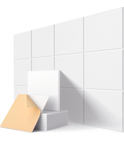 Topnaca Akoestische platen, 12 stuks, 30 x 30 x 0,9 cm, geluidsabsorberend met geluidsisolatie als zelfklevende wandbescherming van vilt, voor kamer, kantoor, studio, slaapkamer, kinderkamer (zwart