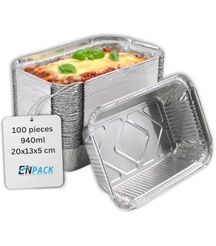 DeinPack 100 x Alu Grillschalen 34x22 cm - Grillpfannen eckig aus Aluminium - Einweg Aluschalen für BBQ, Fleisch & Gemüse - hitzebeständig, vielseitig, ideal für Gasgrill & Holzkohle
