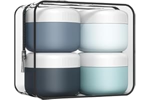 AURDOX Travel Pots Containers for Toiletries, Silicone Cream Jars with Spatula Tool and Clear Bag, TSA Approved Mini Travel Size, Leak-Proof, Travel Utensils for Cosmetics, 40ml