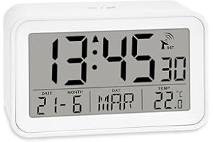 ADE Reveil Matin Radio pilotée | Horloge numérique | reveil de Voyage | Affichage de la température et Le Date | Joli boîtier Blanc Mat | avec Pile