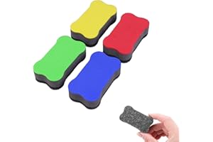 JEUFUN 4pcs Whiteboard Dry Eraser Chalkboard Dry Erase Erasers,Mini Magnetic Whiteboard Eraser,4 Colors Dry Wipe Eraser with Thick Felt Pad and Bone Shape,Suitable for Classroom School Office Suppies