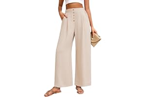 TOMEEK Pantaloni Donna Estivi Larghi Vita Alta Zampa con Bottone e Tasche Leggeri in Seta Ghiacciata Comodi Poliestere 5 Colori S-XL