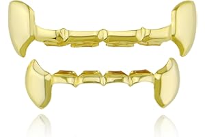 LONGHAO Hip Hop Teeth Grills Hip Hop Teeth Golden Hip Hop Grills Braces Decoration Grillz Teeth Set with 2 Silicone Moulding Strips for Music Festival Parties Hip-Hop Rapper Pack of 2