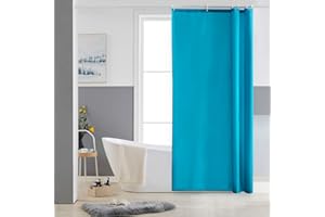Furlinic Cortina Ducha Antimoho Impermeable Tela Poliester Pequeña Infantil Cortinas Baño Originales Lavables 80x180cm con 6 Anillas Cortina Ducha Turquesa