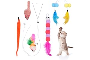 Dokeno 6 Pièces Jouets Interactifs pour Chat - Plume, Souris, Baguette - Intérieur Suspendue pour Chaton Jouant Chasse Exercer