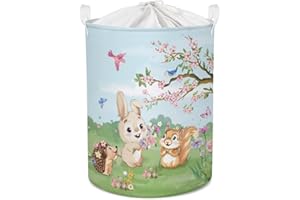 Clastyle 45L Ceste Biancheria Animali Sakura Primavera Verde Cestino Portaoggetti Giocattoli Tondo Pieghevole per Camera dei Bambini, 36x45 cm