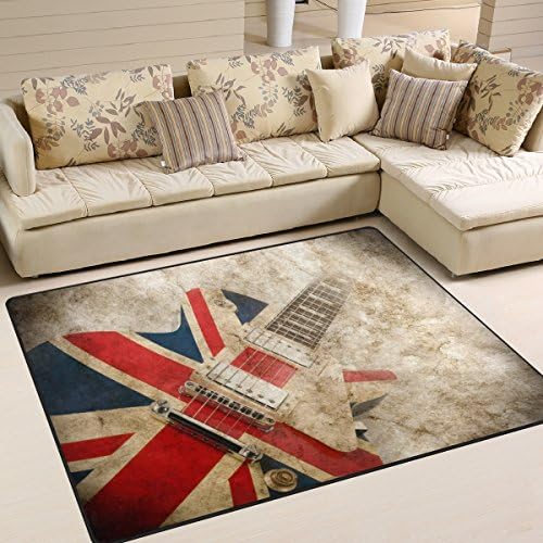 Use7 Vintage Guitar British Flag Area Rug Rugs for Living Room Bedroom 203cm x 147.3cm(7 x 5 feet)