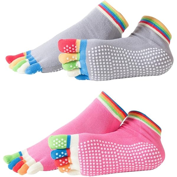Geyoga 2 Paia Calzini Antiscivolo per Yoga Pilates Balletto Calze per Allenamento Domestico, 2 Colori, UK 3-10, EU 35-42