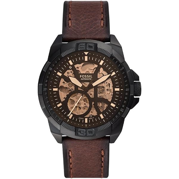Montre FOSSIL Barstow Automatique Pour Homme - Cadran Squelette Bleu, Bracelet Cuir Brun - Neuf Avec étuis