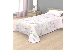 KIMBATEX TEXTIL HOGAR TIENDA Colcha bouti infantil con acolchado termosellado para camas 90 y 105 cm, con diseños de piratas, unicornios, perritos y cerditos... Ideal para primavera y verano (Unicornio, 90)