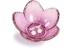 Dmnnlp Glass Trinket Dish, Unique Gift for Women Jewellery Tray, Cute Birthday New Home Gift for Her, Floral Jewelry Plates for Decorating Room Bedroom Rings Earrings Necklace Storage (Purple)