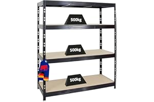 PROREGAL Étagère Charge Lourde Rhino | HxLxP 180x160x60cm | 4 Niveaux en aggloméré 8mm | 500kg par Niveau | Noir | Étagère de Garage étagère de Rangement Stockage rayonnage