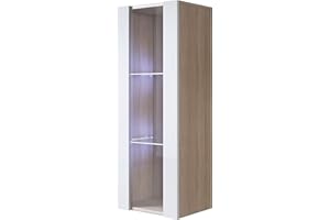 MB Muebles Bonitos | Vetrina Luke V2 | Larghezza 40 x Altezza 126 x Profondità 29 cm | Mobili in Melamina Lucida (sonoma opaca) | Modello Sospesi | Colore Sonoma e Bianco