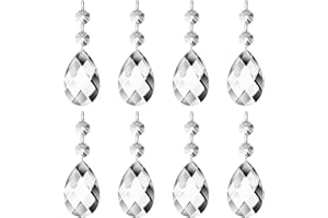 JaneYi (24 Pack) 38mm Teardrop Crystal Pendant Clear Crystal Glass Chandelier Prism Sun Catcher Parts Hanging Drops Pendant with Octagon Bead for Curtain Lamp Vase Garden Party Christmas Wedding Decor
