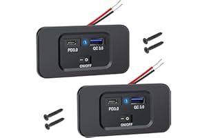 Linkstyle Podwójny Panel Ładowania USB, QC3.0 Gniazdo USB typ A i PD typ C z przełącznikiem do RV Marina Motocykl Łódź, 2szt