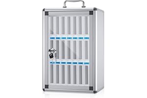 LVRUIEDS Almacenamiento para teléfono móvil, caja de almacenamiento personal con 12/15/20/25/30/40 ranuras, armario transparente para teléfono móvil con cerradura, armario de almacenamiento para