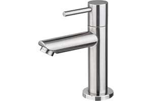 Ibergrif M18103 Grifo monomando para lavabo de baño - Grifo de agua fría individual de acero inoxidable, gris