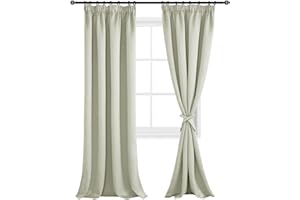 DWCN Blackout Curtains for Bedroom Pencil Pleat 55 x 96 inch Length Thermal Curtains with Tiebacks Rod Pocket Room Darkening Window Curtains for Living Room, Light Beige, 2 Panels