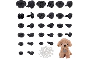PH PandaHall 120 Stück Schwarze Kunststoffnasen, 15 Größen Sicherheitsnasen mit Abstandhalter Teddybär Nasen zum Basteln Häkeln und Basteln mit Kuscheltieren, Stift: 4.5mm~6.5mm