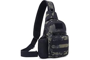 Huntvp Taktyczna torba na klatkę piersiową, wojskowa torba na ramię z uchwytem na butelkę z wodą, plecak na podróż, wędrówki, kemping