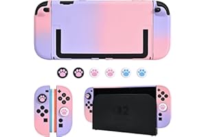 DLseego Coque pour Switch 2 2025,Dockable Couleur Dur Protecteur PC Housse avec 2 Poignées Cover et 6PCS Capuchons Joystick,Violet+Rose